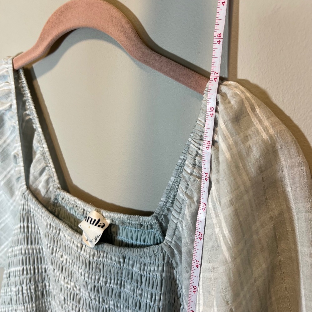 Arula Blue White Striped Smocked Tiered Midi Dress Short Sleeve Plus A 14/16 - Picture 9 of 10
